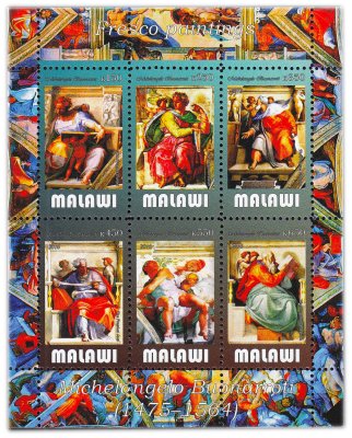 купить Малави набор из 6 марок 2016 серии "Микеланджело Буонарроти", 150-650 квача, малый лист