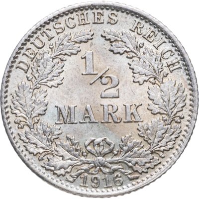 купить Германия 1/2 марки (mark) 1916 Знак монетного двора: "D" - Мюнхен