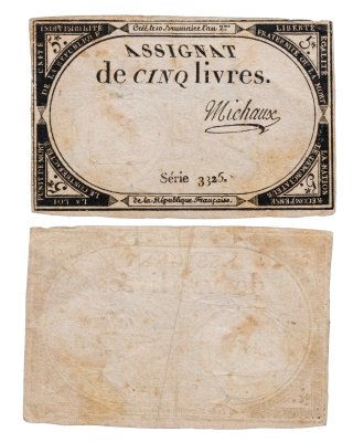 купить Франция 5 ливров 1793 ассигнация