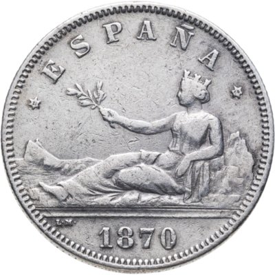 купить Испания 2 песеты (pesetas) 1870, 1874 внутри звёзд