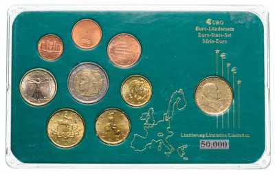 купить Италия набор из 8 монет евро и жетона 2002, в футляре