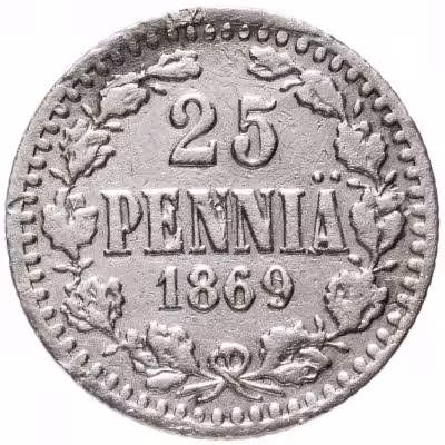 купить 25 пенни (pennia) 1869 S, монета для Финляндии