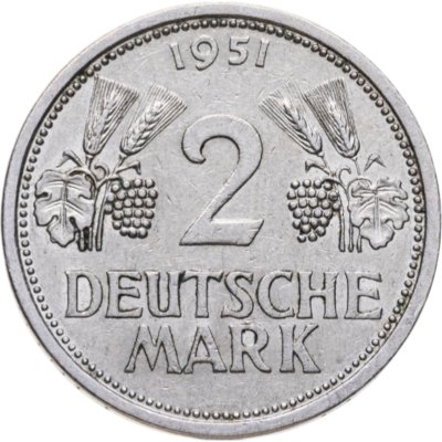 купить Германия 2 марки 1951, знак монетного двора: "J" - Гамбург
