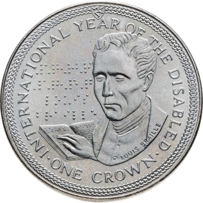 купить Остров Мэн 1 крона (crown) 1981 Международный год инвалидов - Луи Брайль