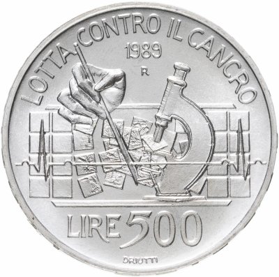 купить Италия 500 лир 1989 "Борьба против рака"