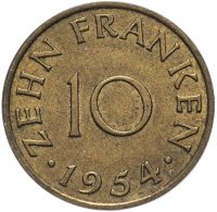 купить Саар 10 франков (francs) 1954