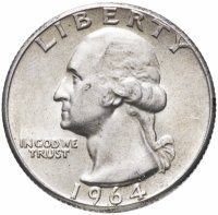 купить США 1/4 доллара (25 центов, квотер, quarter dollar) 1964 без знака монетного двора