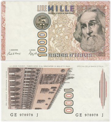 купить Италия 1000 лир 1982 года (Pick 109b)