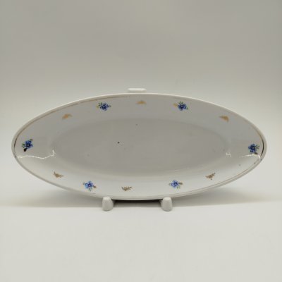 купить Блюдо сервировочное овальной формы с растительным декором, фарфор, деколь, золочение, Дулевский фарфоровый завод (Дулёво), СССР, 1958 г.