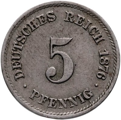 купить Германия 5 пфеннигов (pfennig) 1876 F знак монетного двора: "F" - Штутгарт