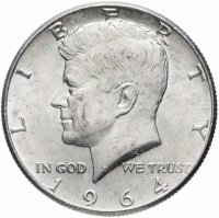 Купить США 1/2 доллара (half dollar, полдоллара, 50 центов) 1964 "Кеннеди" без знака монетного двора