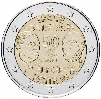 купить Германия 2 евро 2013 D "50 лет Елисейскому договору о франко-германской дружбе"