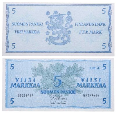 купить Финляндия 5 марок 1963 Литера А ПРЕСС