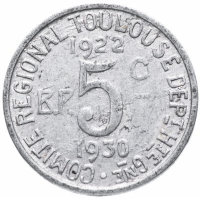 купить Франция, Тулуза, Латинский Союз, нотгельд 5 сантимов 1922-1930