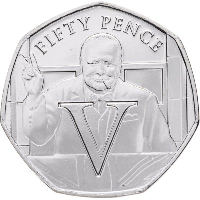 купить Остров Мэн 50 пенсов 2020 "75 лет Дню победы в Европе, буква V"