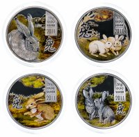 Купить Острова Кука набор монет 2 доллара 2011 "Год кролика", в коробке, с сертификатом