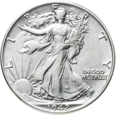 купить США 50 центов (1/2 доллара, half dollar) 1942 Walking Liberty Half Dollar Без отметки монетного двора