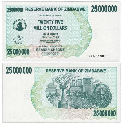 купить Зимбабве - 25000000 (25 миллионов) долларов 2008 "Животноводство" серия АА, (Pick 56)