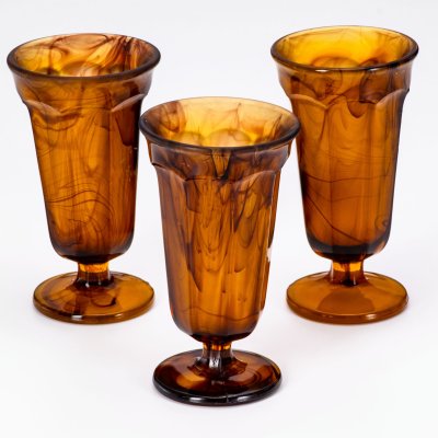 купить Набор из 3 бокалов "Amber Cloud", компания "George Davidson & Co", стекло, матовое, пресс, Великобритания, 1920-1930 гг.