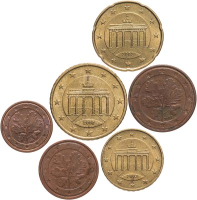 купить Германия набор из 6 монет 1, 2, 5, 10, 20, 50 центов (cents) 2002 G знак монетного двора: "G" - Карлсруэ Германия