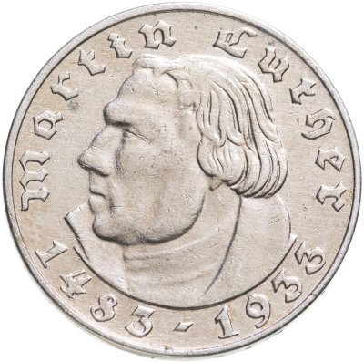 купить Германия, Третий Рейх 2 рейхсмарки (reichsmark) 1933 "450 лет со дня рождения Мартина Лютера"