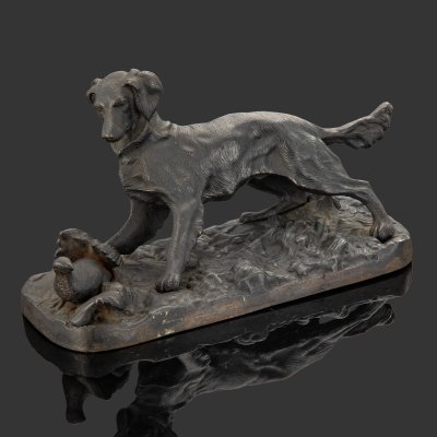 купить Скульптура "Собака сеттер на стойке" («Сеттер Сильфи»), скульптор Пьер-Жюль Мен (1810-1879), чугун, крашение, Каслинский чугунолитейный завод (Касли), СССР, 1936-1941 гг.