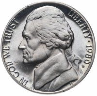 Купить США 5 центов (cents) 1980 S Jefferson Nickel (Джефферсон) знак монетного двора "S"