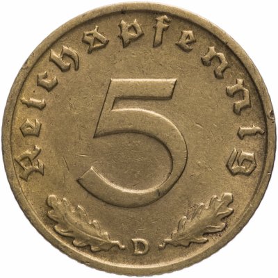 купить Германия (Третий Рейх) 5 рейхспфеннигов 1938 "D"