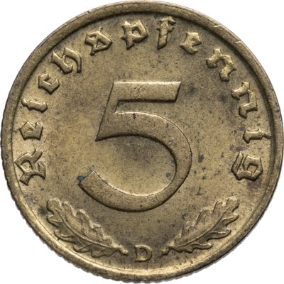 купить Германия (Третий Рейх) 5 рейхспфеннигов 1938 "D"