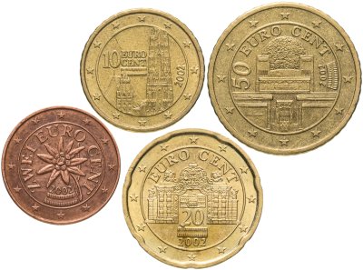 купить Австрия набор из 4 монет 2, 10, 20, 50 центов (cents) 2002