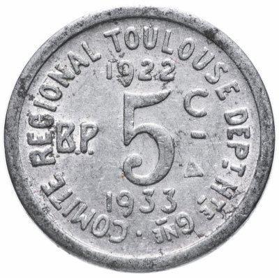 купить Франция, Тулуза, Латинский Союз, нотгельд 5 сантимов 1922-1933