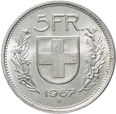 купить Швейцария 5 франков (francs) 1967