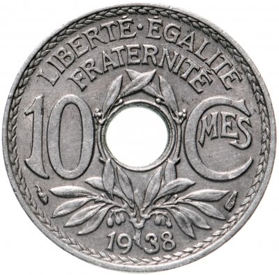 купить Франция 10 сантимов (centimes) 1938 Без точек вокруг даты