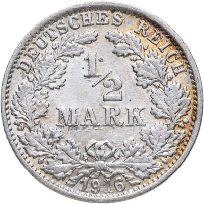 купить Германия 1/2 марки (mark) 1916 Знак монетного двора: "F" - Штутгарт