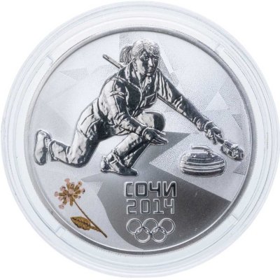 купить 3 рубля 2014 СПМД "XXII Зимняя Олимпиада в Сочи - Кёрлинг", в футляре с сертификатом
