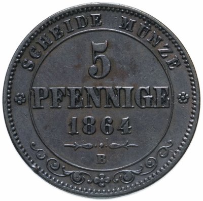 купить Германия, Саксония 5 пфеннигов 1864 В