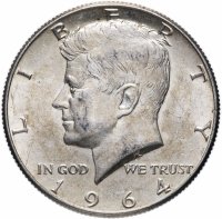 Купить США 1/2 доллара (half dollar, полдоллара, 50 центов) 1964 "Кеннеди" без знака монетного двора