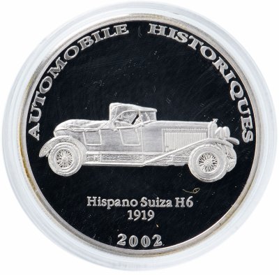купить Демократическая Республика Конго 10 франков 2002 "Автомобили истории - Hispano Suiza H6 1919" в капсуле