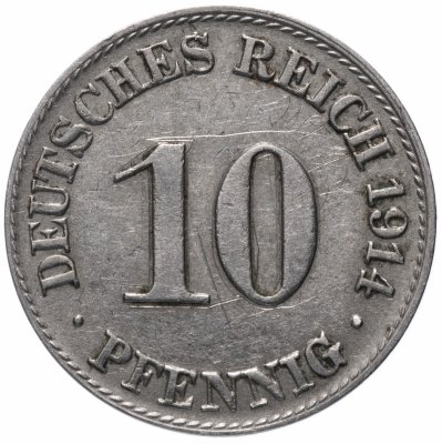 купить Германия 10 пфеннигов (pfennig) 1914 D