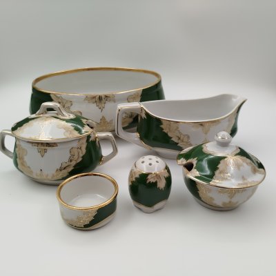 купить Набор для сервировки стола из сервиза "Архитектурный", автор росписи Леонов П. В. (6 предметов), фарфор, крытье, роспись, золочение, Дулевский фарфоровый завод (Дулёво), СССР, 1964-1968 гг.