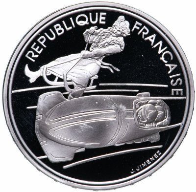 купить Франция 100 франков (francs) 1990 XVI зимние Олимпийские Игры, Альбервиль 1992 - Бобслей