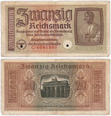 купить Германия 20 рейхсмарок 1940-1945 Немецкие оккупационные территории