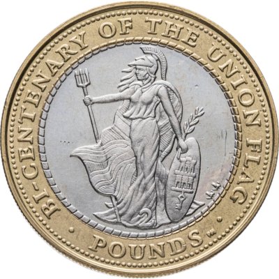 купить Гибралтар 2 фунта (pounds) 2001 "200 лет флагу Великобритании (Union Jack)"