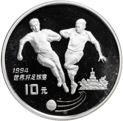купить Китай 10 юаней 1993 Чемпионат мира по футболу 1994 США, два футболиста