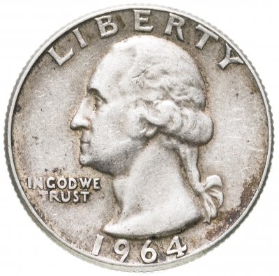 купить США 25 центов (квотер, 1/4 доллара, quarter dollar) 1964 D Washington Quarter (Вашингтон) знак монетного двора "D" - Денвер