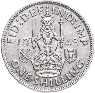 купить Великобритания 1 шиллинг (shilling) 1942 "Шотландский шиллинг - лев, сидящий на короне"
