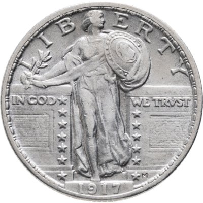 купить США 25 центов (квотер, 1/4 доллара, quarter dollar) 1917 Standing Liberty Quarter 2 тип