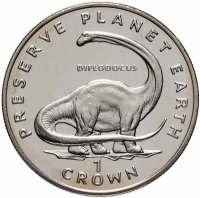 Купить Остров Мэн 1 крона (crown) 1993 "Заповедник планета Земля - Динозавр Диплодок"