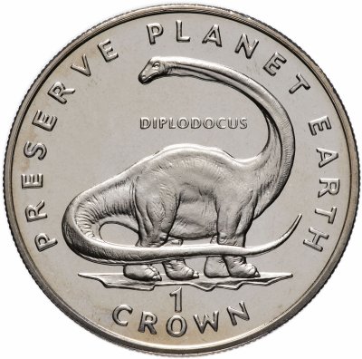 купить Остров Мэн 1 крона (crown) 1993 "Заповедник планета Земля - Динозавр Диплодок"