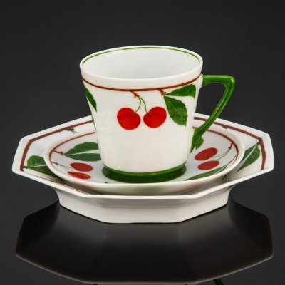 купить Чайной трио "Вишня", фарфор, роспись, Германия, 1900-1930 гг.